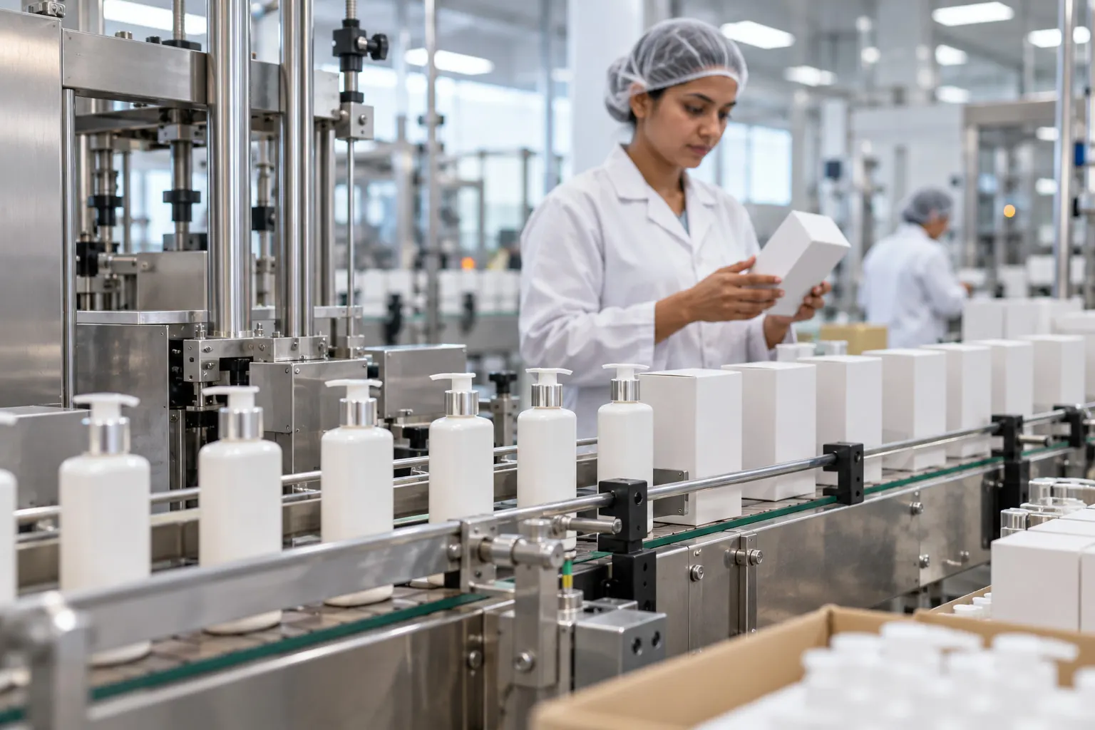 Packaged consumer products on a production line