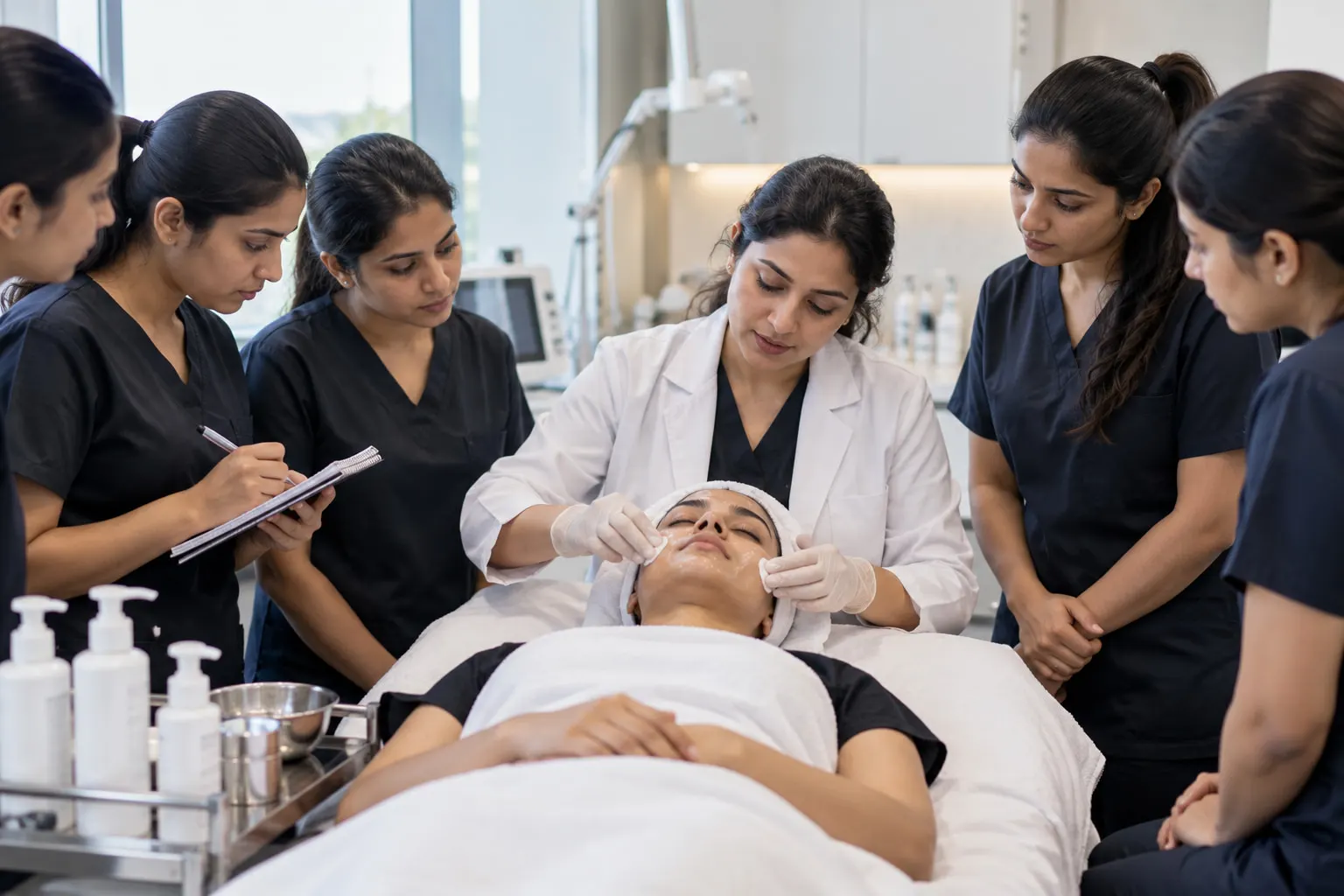 Students in an aesthetic training session with an instructor