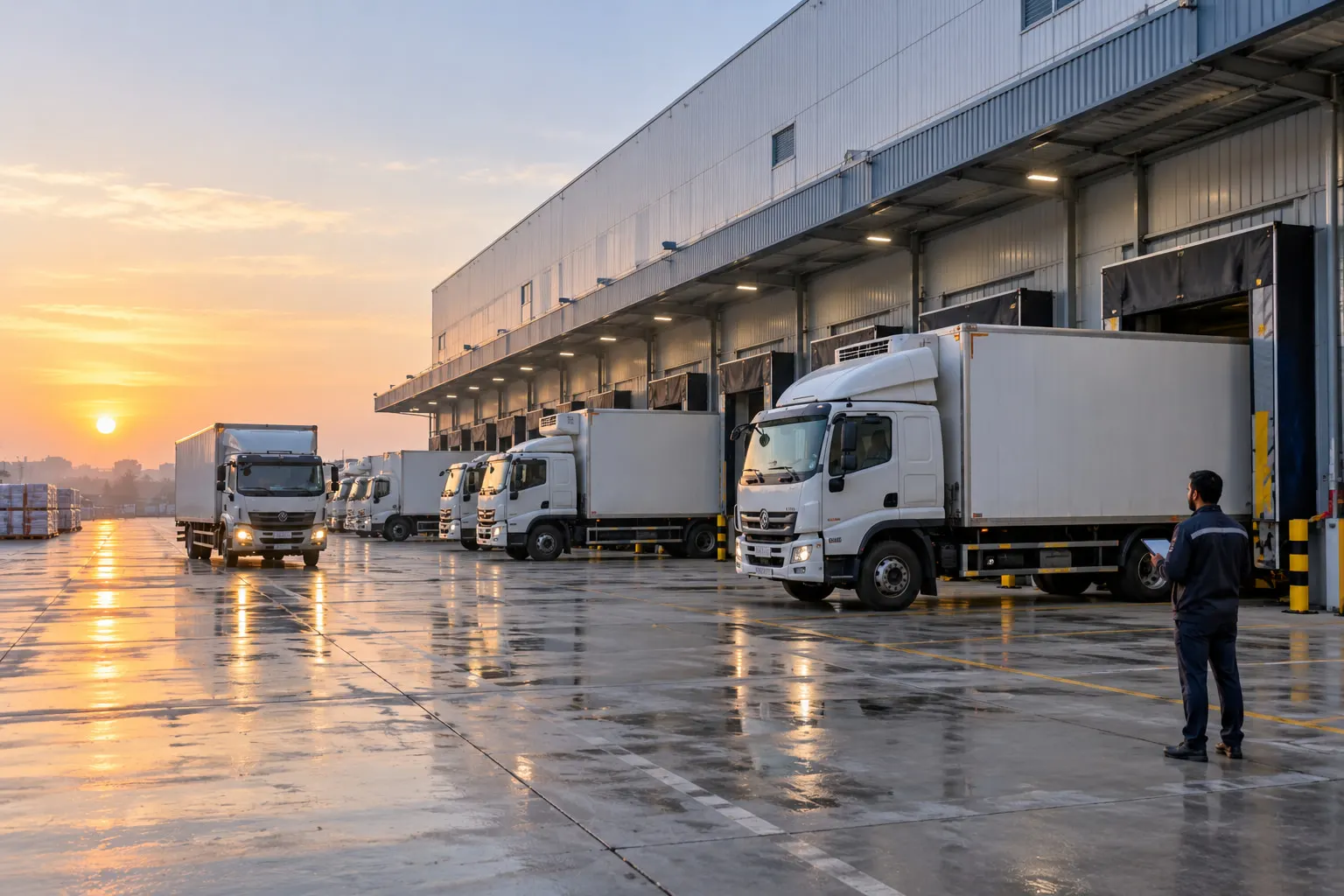 Trucks at a logistics yard